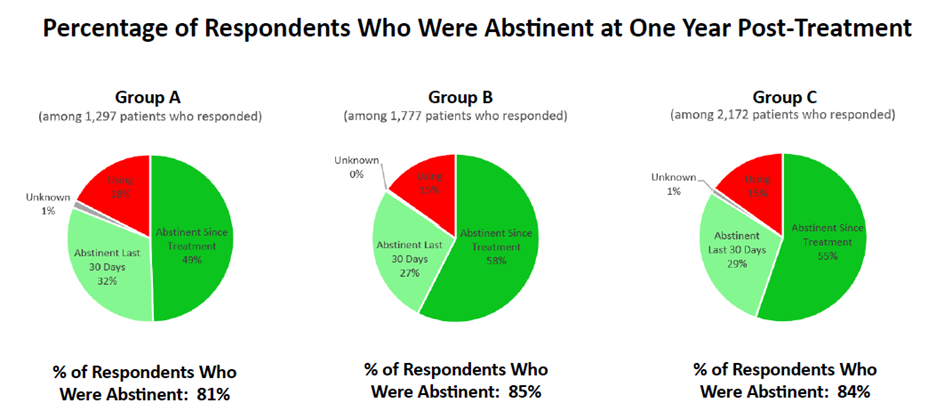 Percentage of Respondents Who Were Abstinent at One Year Post-Treatment